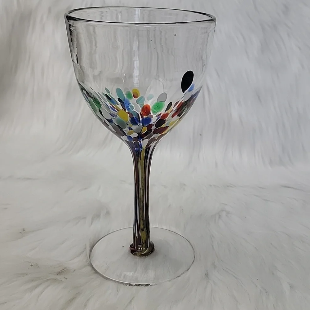 CONFETTI FESTIVAL Design Hand-Blown‎ Wine Party Celebration Glasses Set of 4